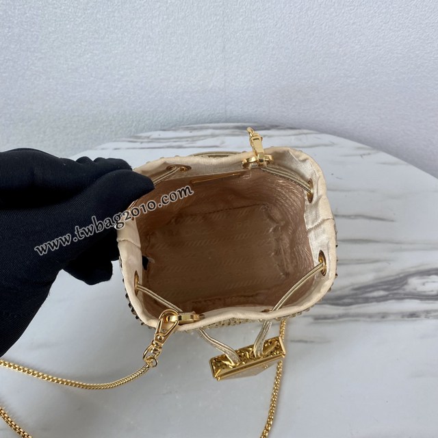 Prada專櫃新款水晶mini小水桶 1BD016 普拉達水晶鏈條抽繩肩背女包 csp1499